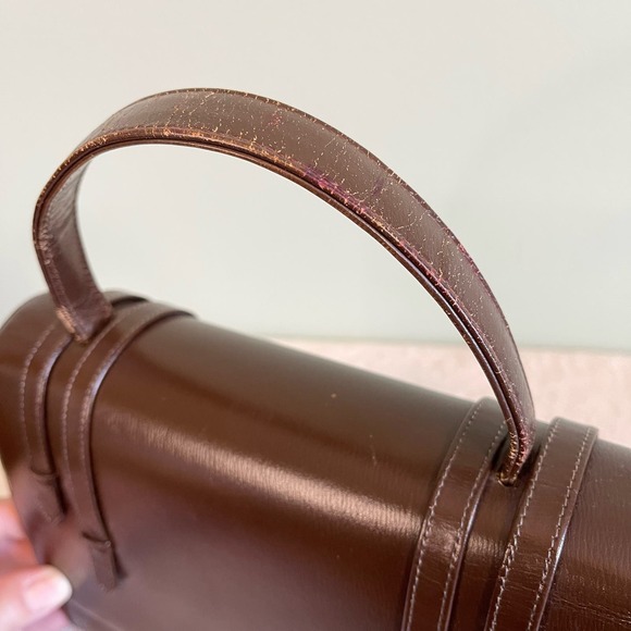 Vintage Saks Fifth Avenue Womens Brown Snap Leather Top Handle Flap Over Handbag - Picture 12 of 16